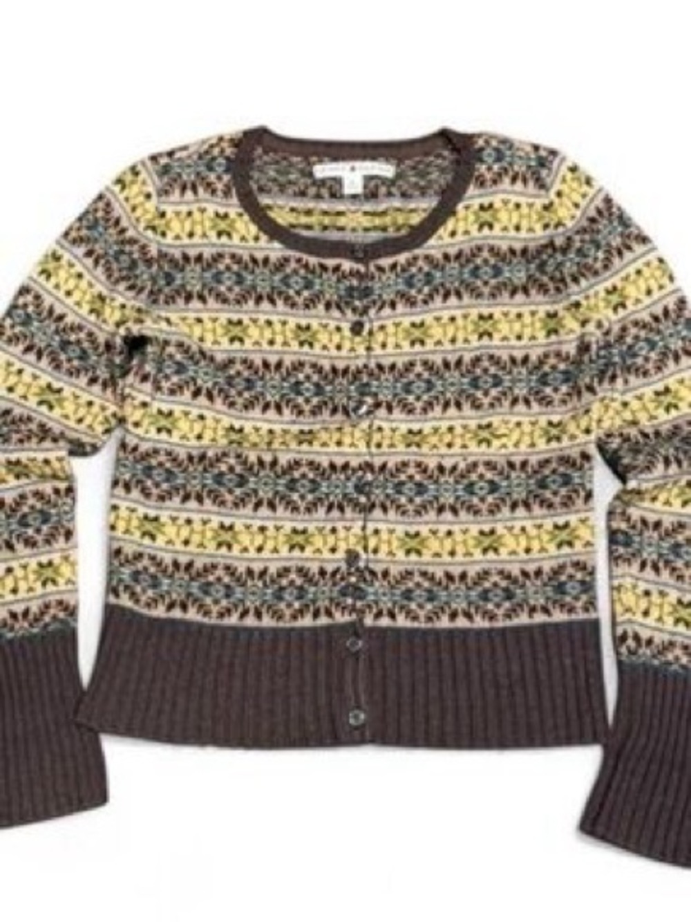 Tommy Hilfiger Brown, Yellow , Green & Cream Patterned Button-Front Cardigan